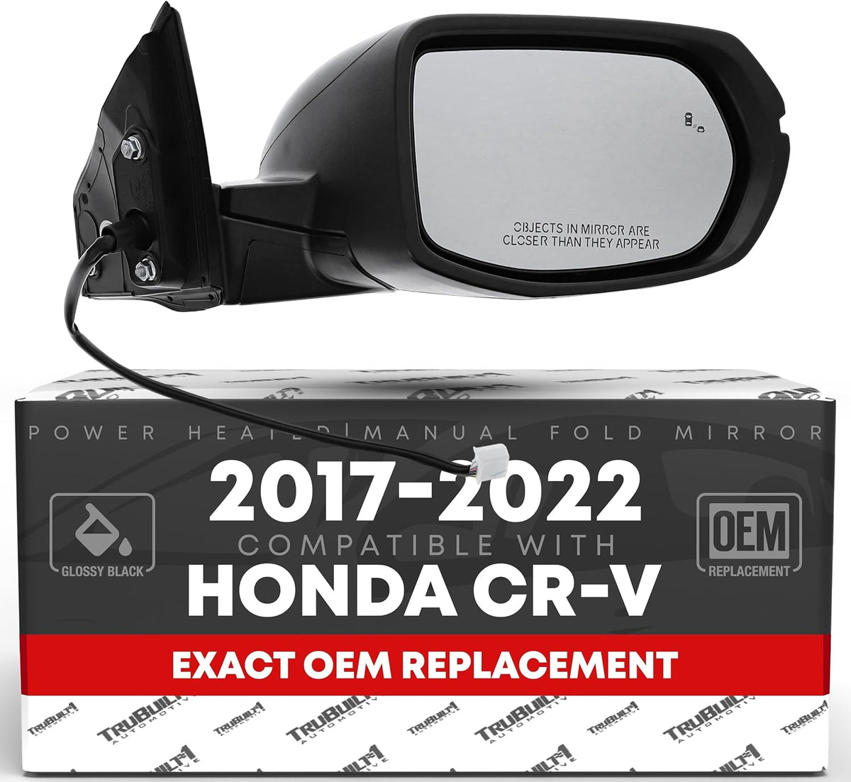 Driver Side Mirror - Compatible with 2017-2022 Honda CR-V - Powered Adjustment, Manual Folding, Heated with Turn Signal, Blind Spot Detection, Flat Glass - Smooth Black, 14H9P - OEM 76258TLAA32