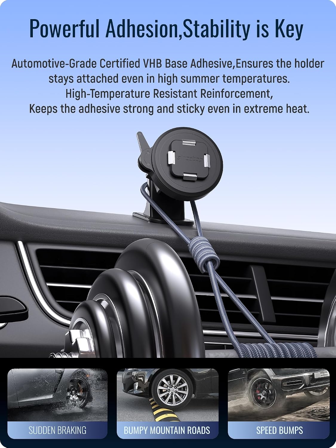 sincetop Car Phone Mount - Series Q [ Quad ] - with Instant Quick Release - 360° Adjustable Dashboard Phone Holder, One-Second Detach, Compatible with iPhone/Samsung