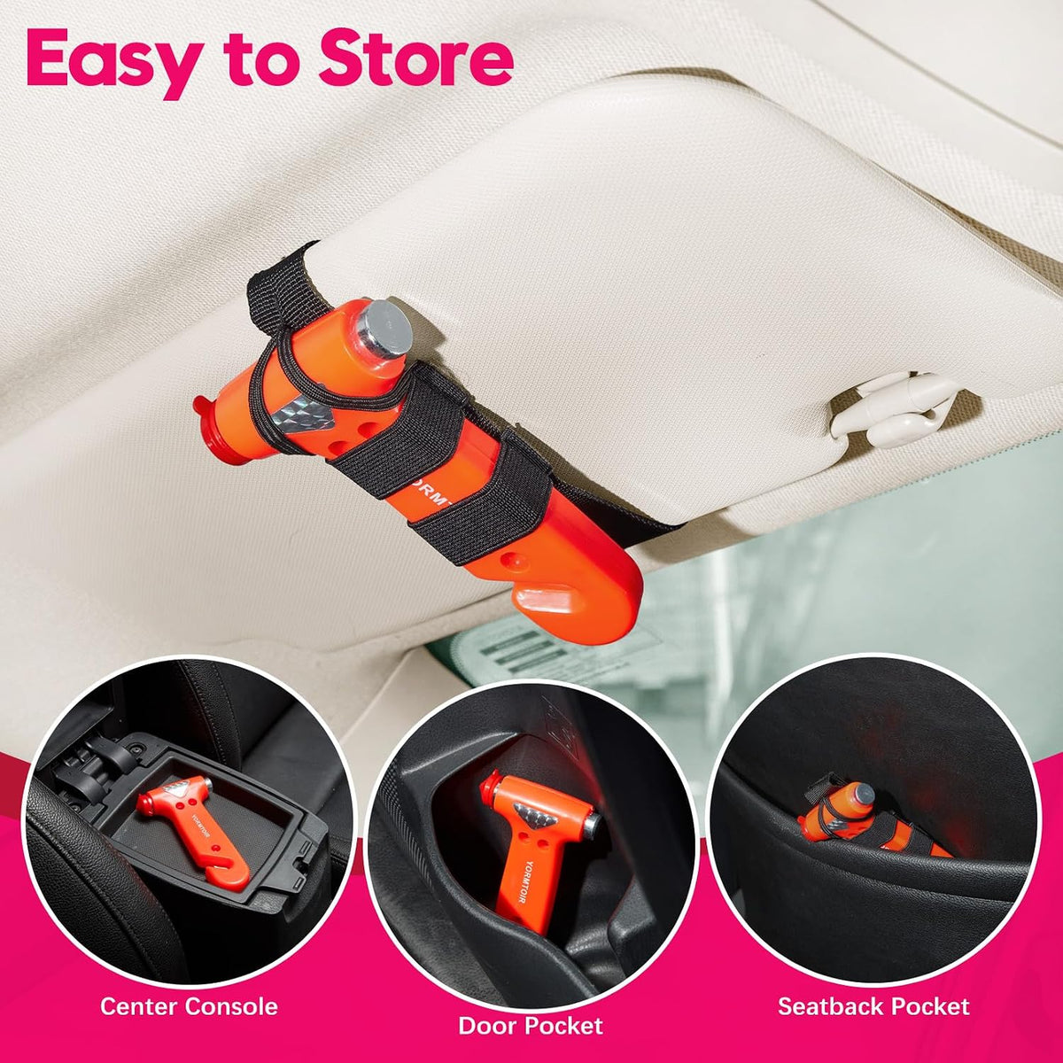 Car Safety Hammer with Seatbelt Cutter & Window Breaker, 2 Pack, Orange