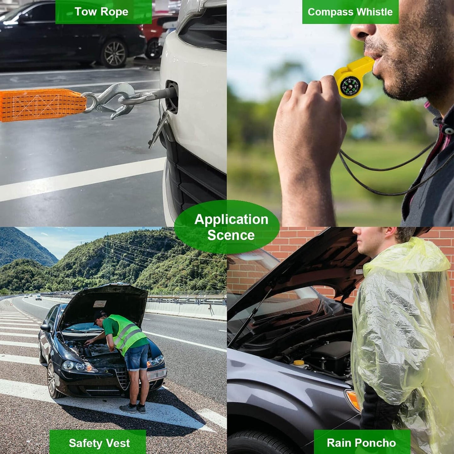HolaKit Auto Emergency Kit, 55-Piece Car Emergency Roadside Kit with Jumper Cables, First Aid Kit, Safety Hammer, Goggles, Tow Ropes and More Ideal Car Essential Accessories for Women and Men