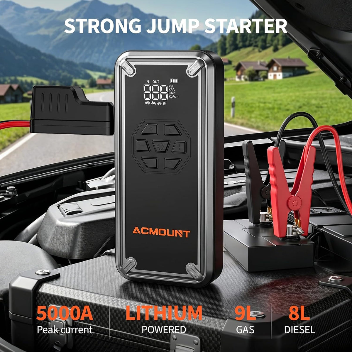 ACMOUNT W160 5000A Jump Starter with Air Compressor 150PSI, 12V Jump Box