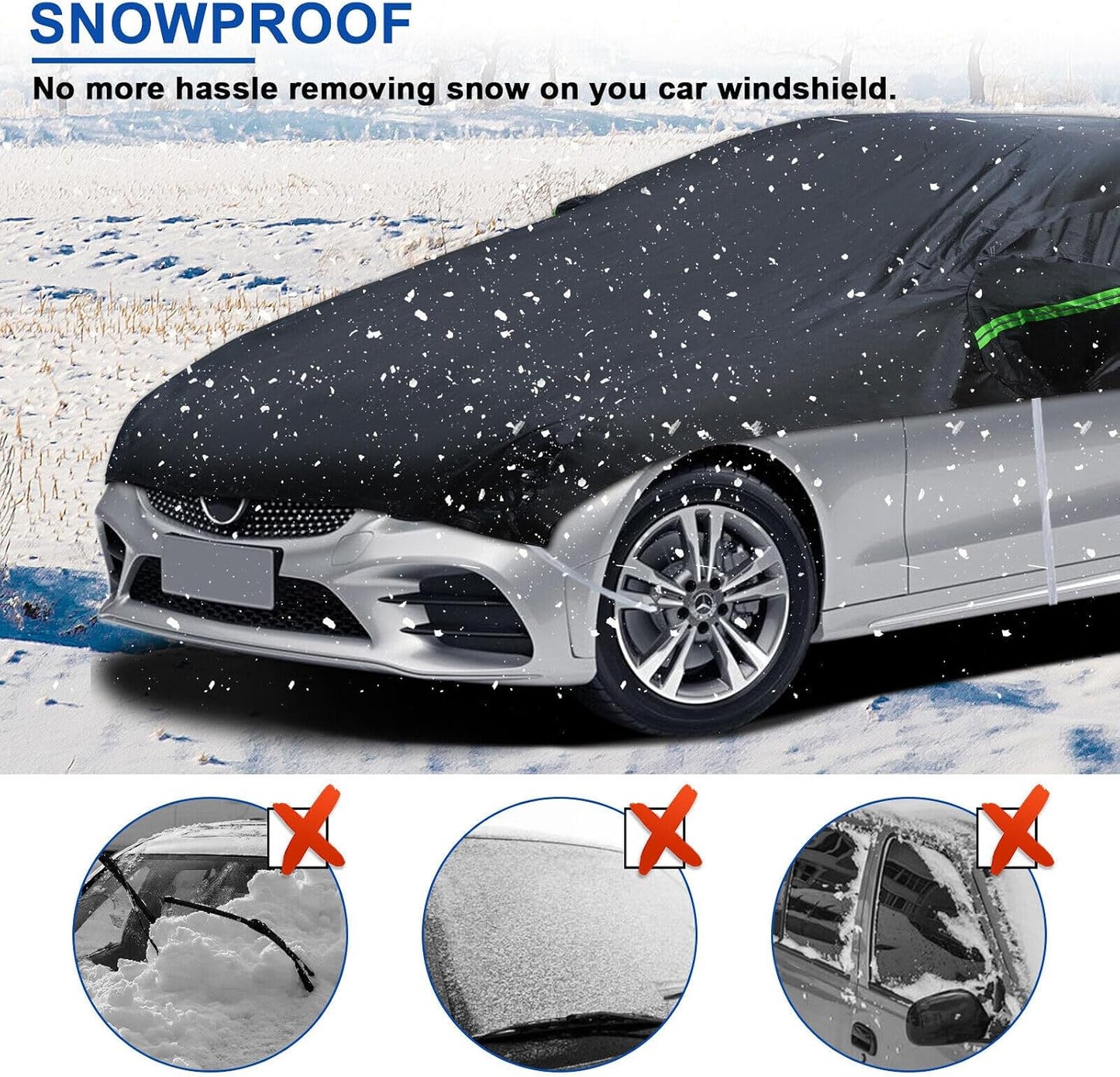 Universal Half Car Cover Waterproof All Weather, Black Car Covers for Automobiles Outdoor Indoor for All Season Waterproof Dustproof Uv Resistant Snowproof Fit for Sedan