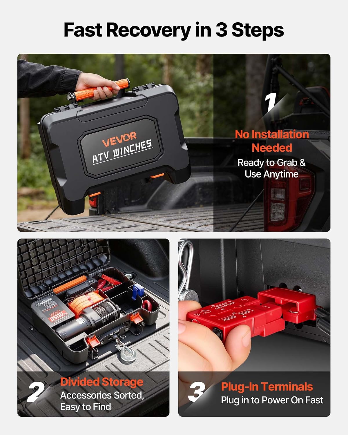 VEVOR Portable Winch, 3500 lbs 12V DC Electric Winch with Synthetic Rope, Wireless & Wired Remotes, Box-Style Recovery Kit with Fairlead, Clevis Hook, Strap for ATV UTV Off-Road Outdoor Pulling Tasks