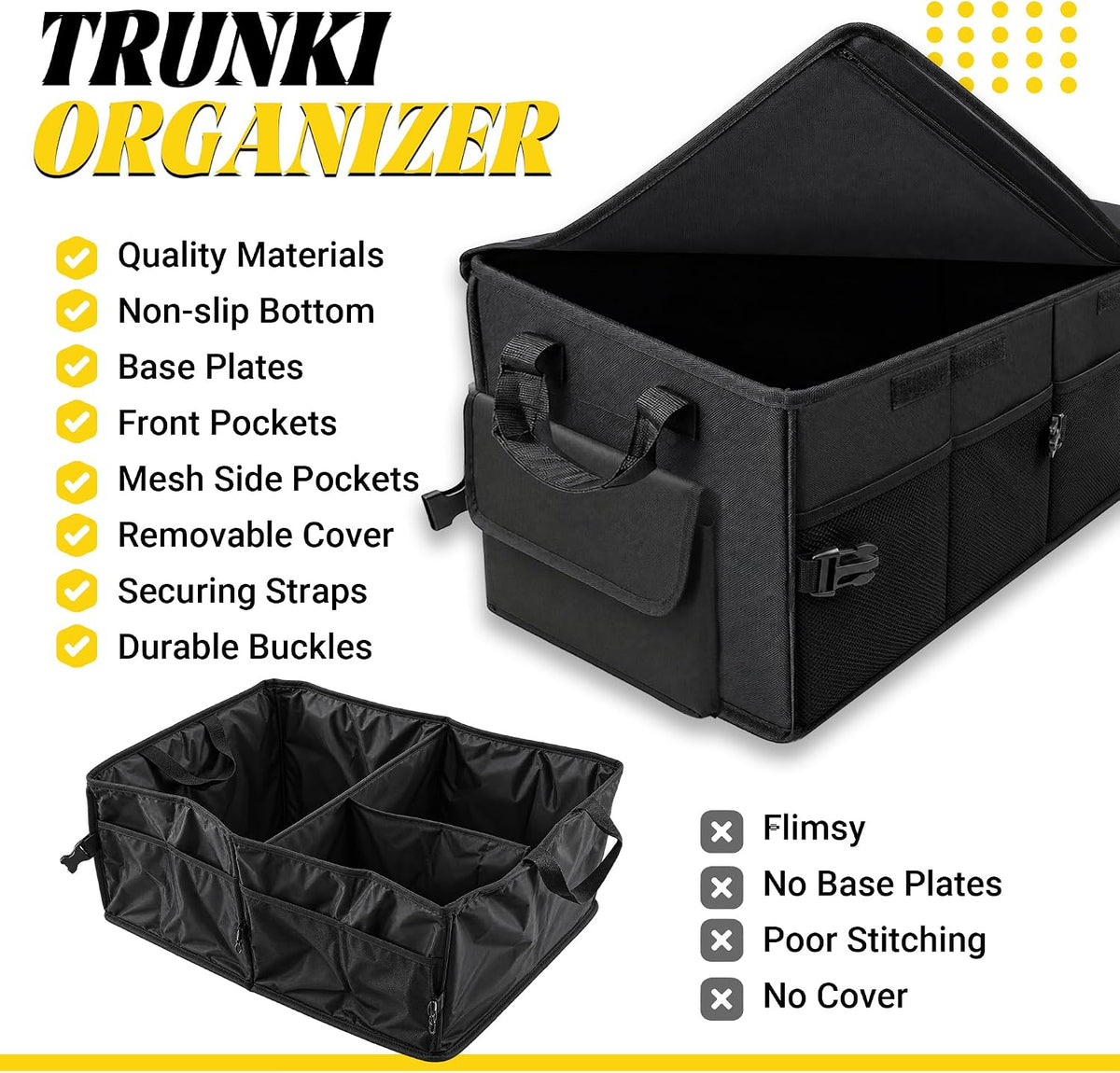 Trunk Organizer, Large Foldable Car Organizer for SUV, Jeep, Sedan
