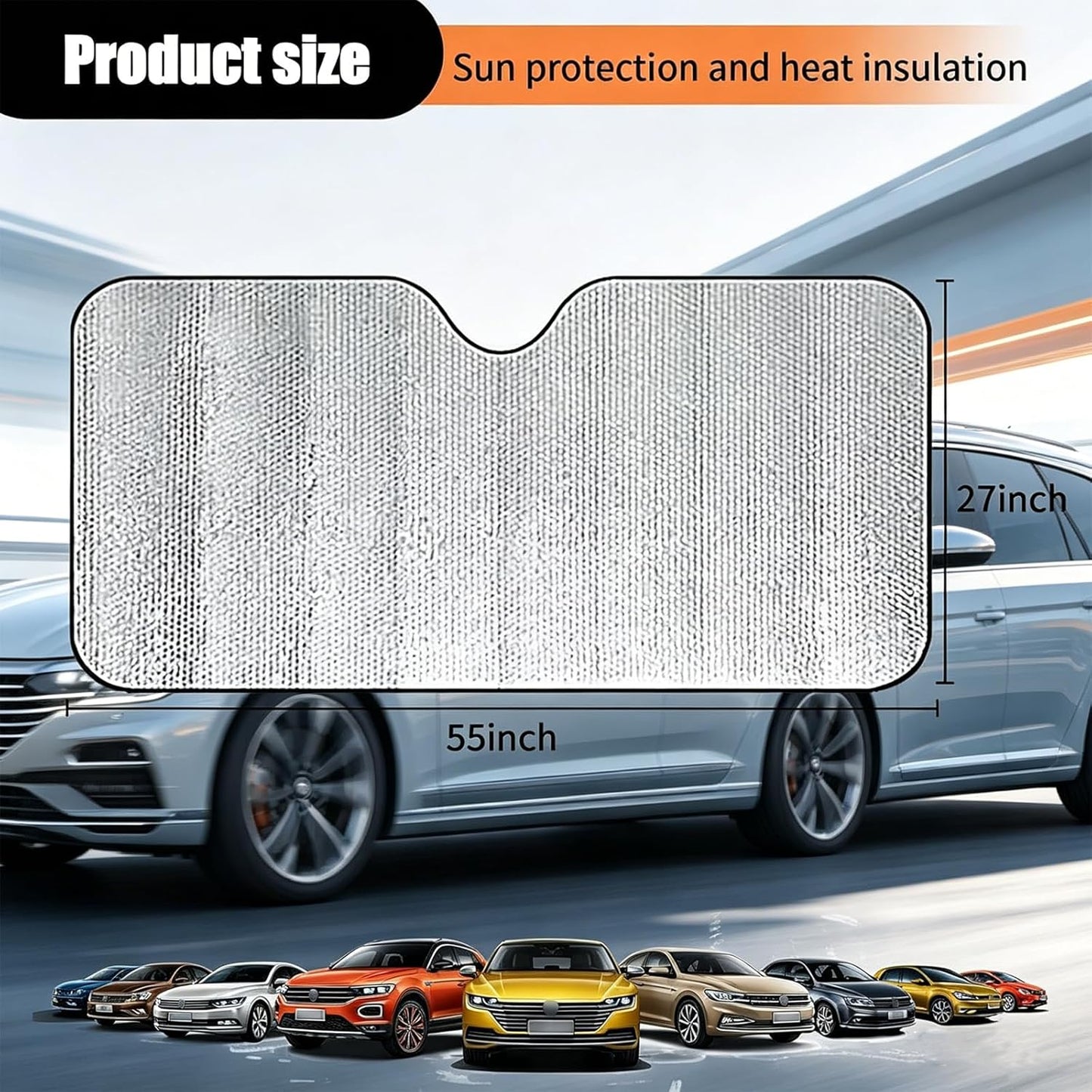 Car Windshield Sun Shade, Double Thickening Bubble Sun Shade, Foldable Front Window Sunshade with Suction Cups, UV-Blocking Sun Visor, Keeps Vehicle Cool for Most Cars SUVs (55"x27.5")