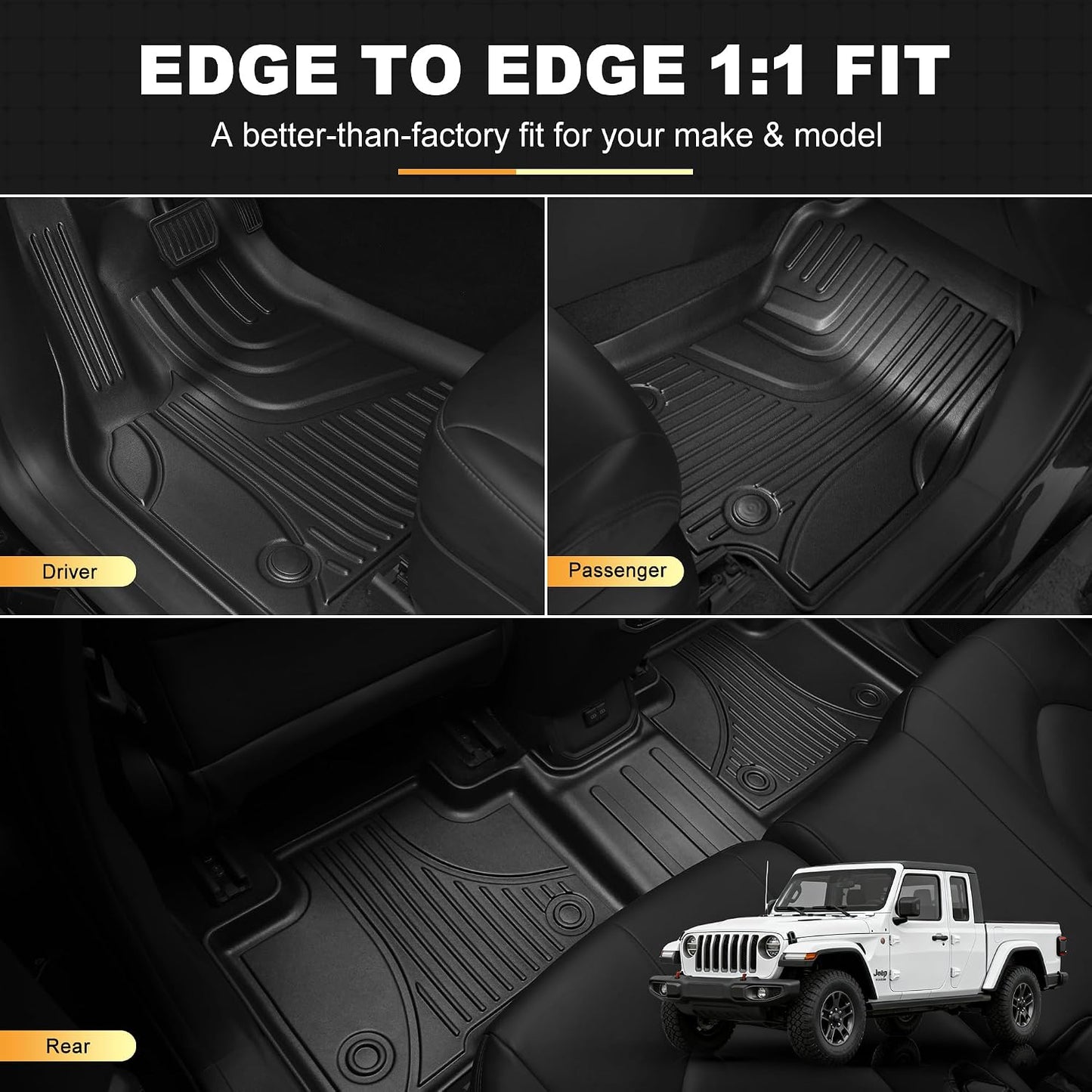Floor Mat Bed Mat Compatible with 2020-2025 2026 Jeep Gladiator JT Floor Mat Truck Bed Liner TPE Bed Liner Replacement for 2023 2024 2025 Jeep Gladiator JT Accessories (Truck Bed Mat+Floor Mats)