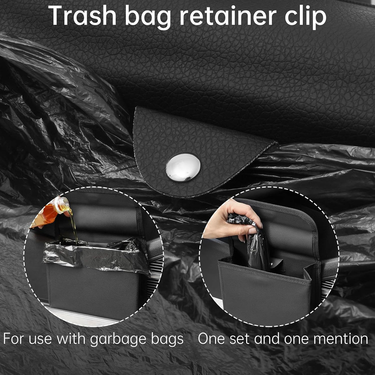 Car Door Trash Can, 2 Pack Foldable PU Leather Car Trash Bin with Bag Clip