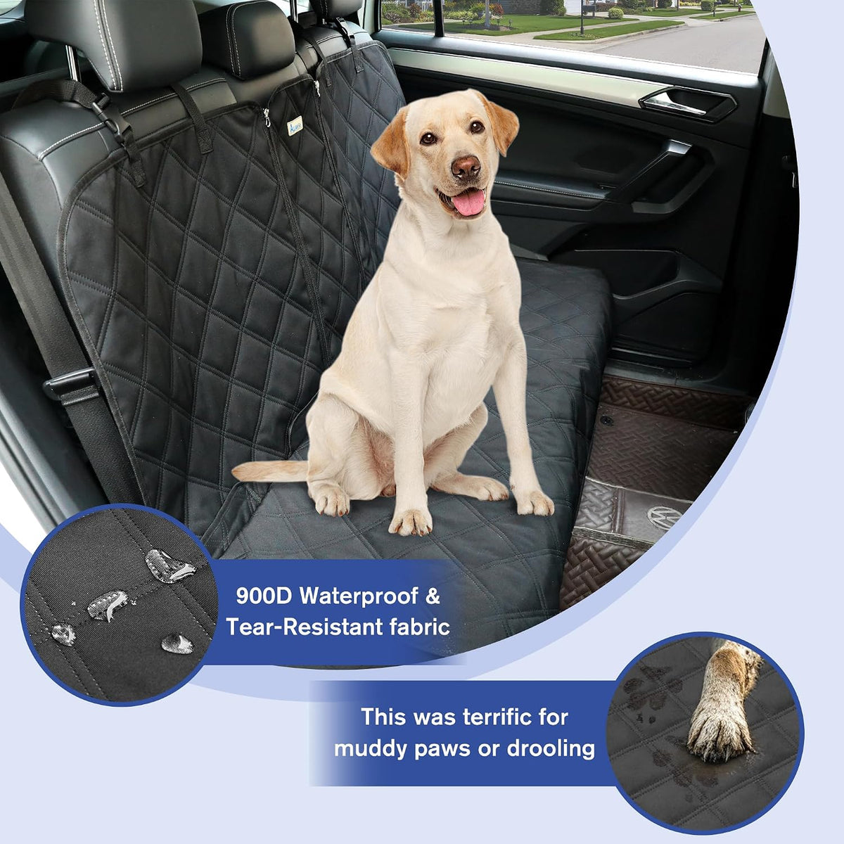 ALLANSING Back Seat Cover - 900D Oxford Waterproof Car Seat Protector, Fits Cars/SUVs/Trucks, Split Bench, Non-Slip, for Messy Kids & Drooling Dogs, Easy Clean(Black)