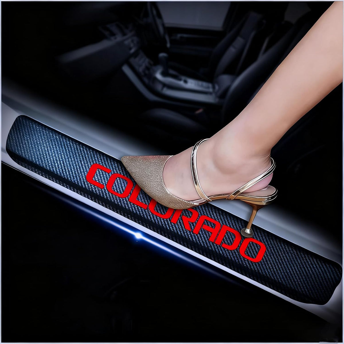 4Pcs Car Door Sill Protector for Chevy Colorado, Carbon Fiber Anti-Scratch Guard for Chevy Colorado Accessories - Self-Adhesive Car Door & Sill Protector -White
