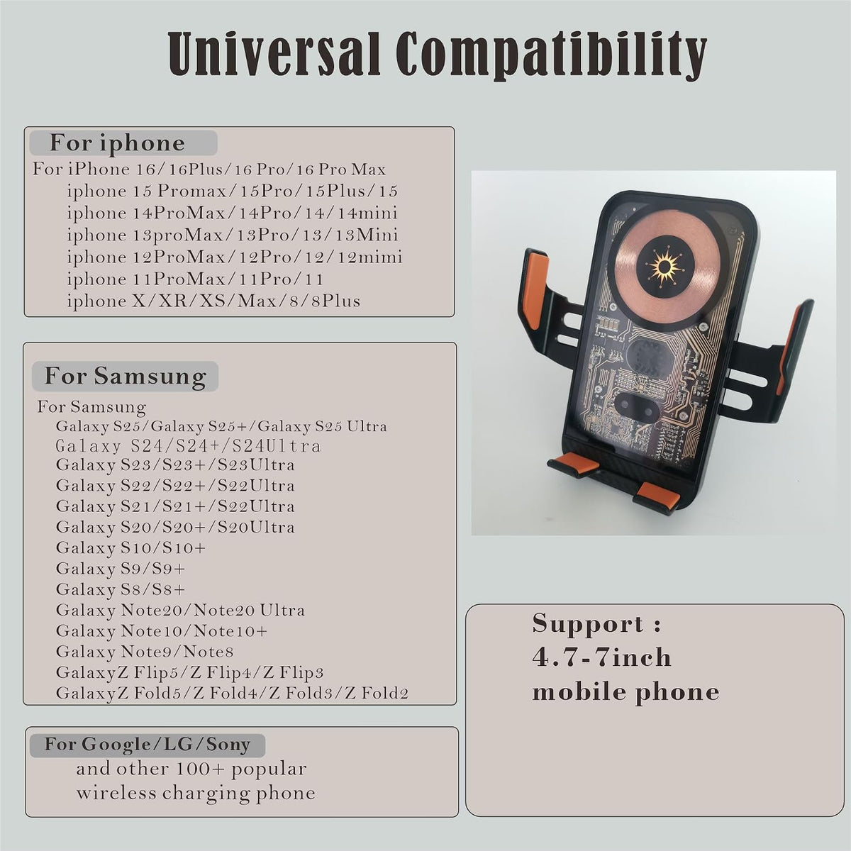 Wireless Car Charger Mount, 15W Fast Charging Auto Clamping Car Charger holder For iPhone/Samsung For IPhone 18 Pro Max 17 16 15 14 13 12 Pro,Samsung Galaxy S26 Ultra S25 S24 Ultra S23 S22 Pixel 11 10