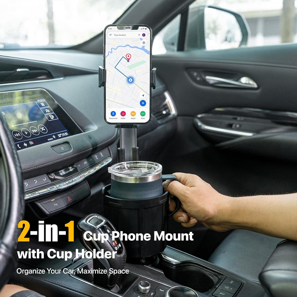 2-in-1 Cup Holder Phone Mount for Car - Upgraded Anti Shake