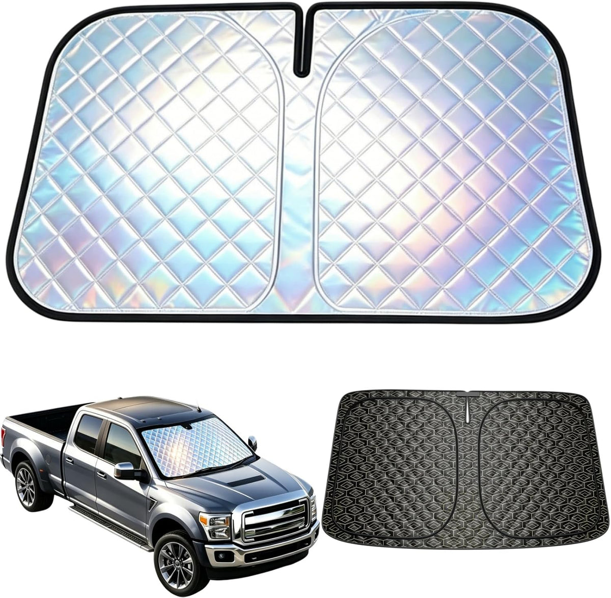 Foldable Windshield Sunshade | 5-Layer Laser Reflective Oxford Fabric Car Sun Shade with Steel Frame | UV Protection Heat Shield Sun Visor | Keeps Interior Cool & Protects Dashboard XXL (63 * 32 inch)