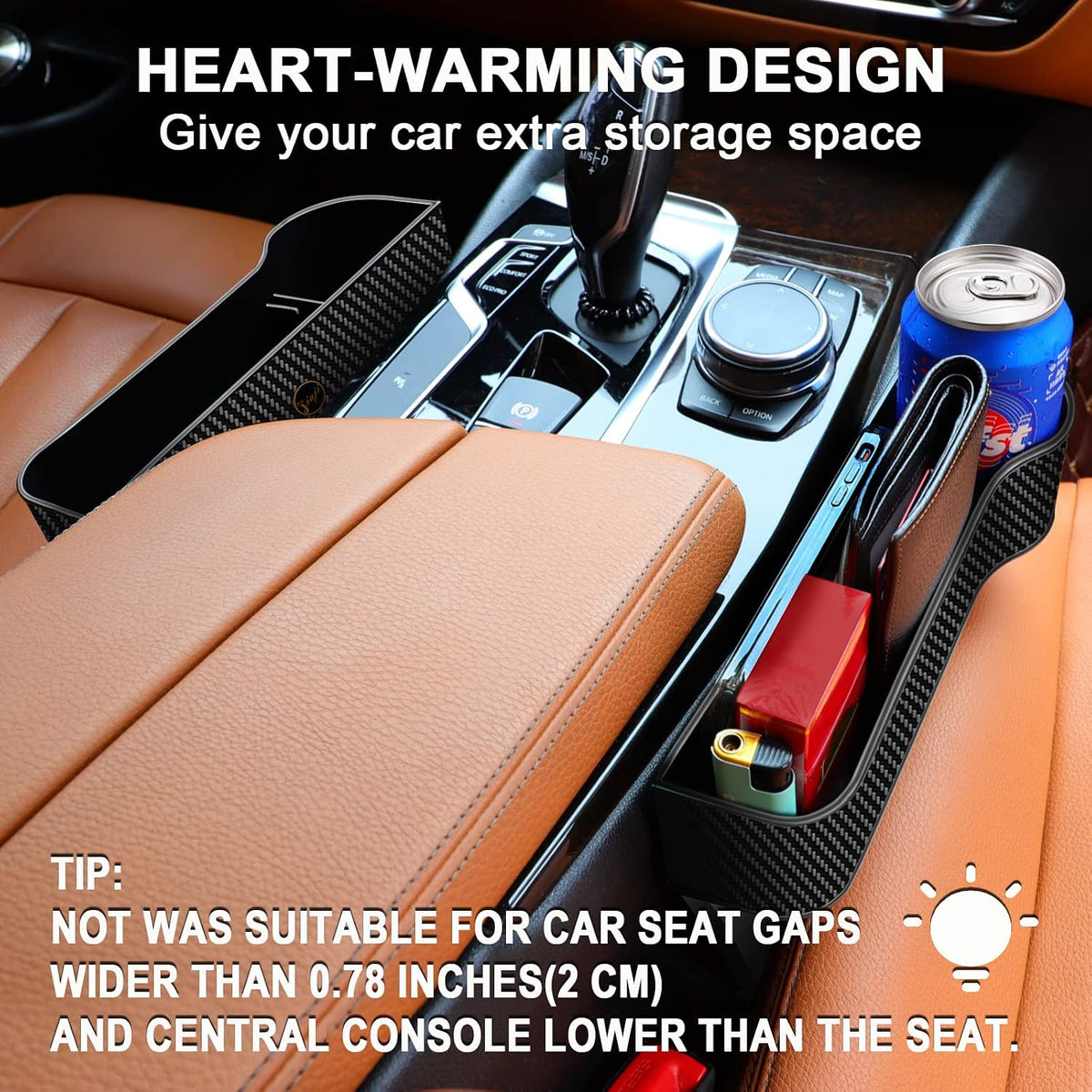 Car Seat Gap Filler Organizer, 2 Pack Multifunctional Auto Console Side Storage Box with Cup Holders 2 Seat Hooks for Drink, Car Organizer Front Seat for Holding Phone, Sunglasses