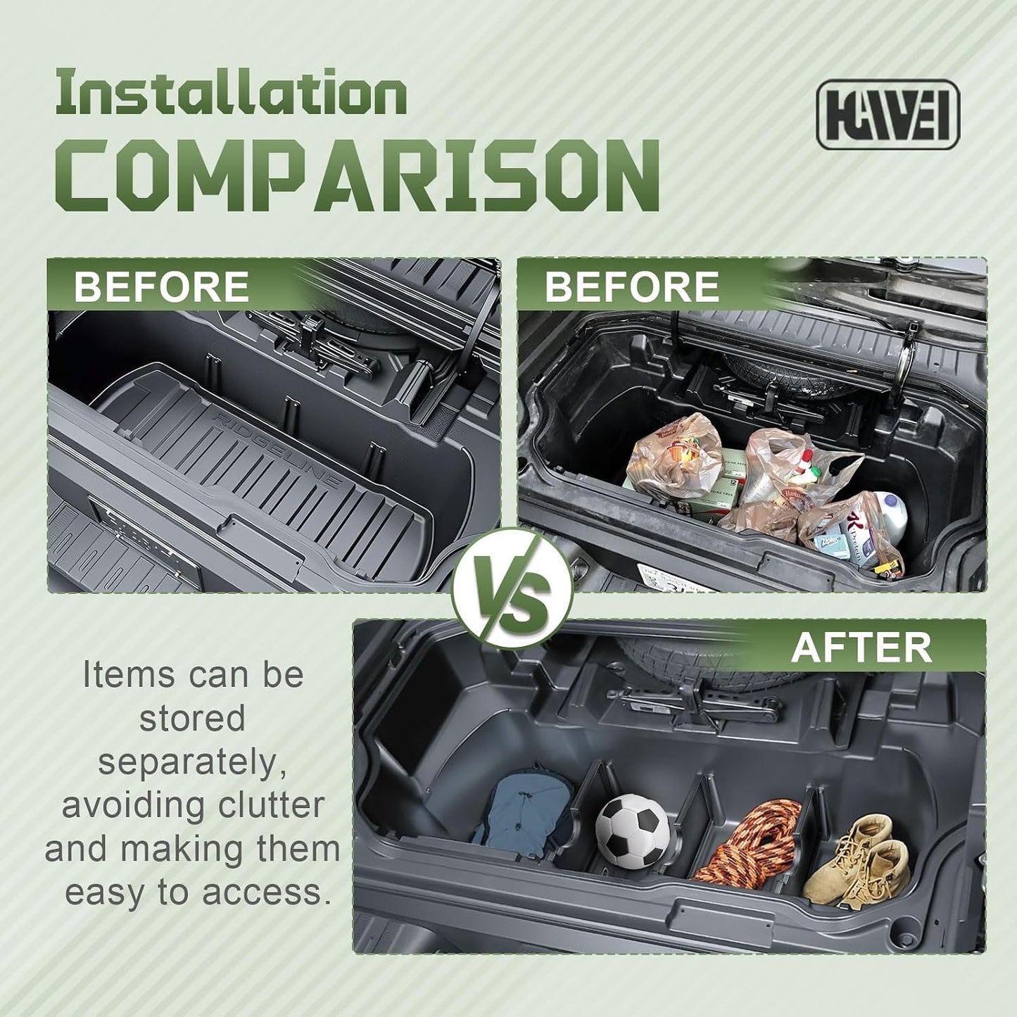 HGWEI Trunk In-Bed Dividers Compatible with 2017-2026 Honda Ridgeline Accessories Trunk Cargo Organizer Tailgate Rear Insert Compartment Tray (3Pcs)