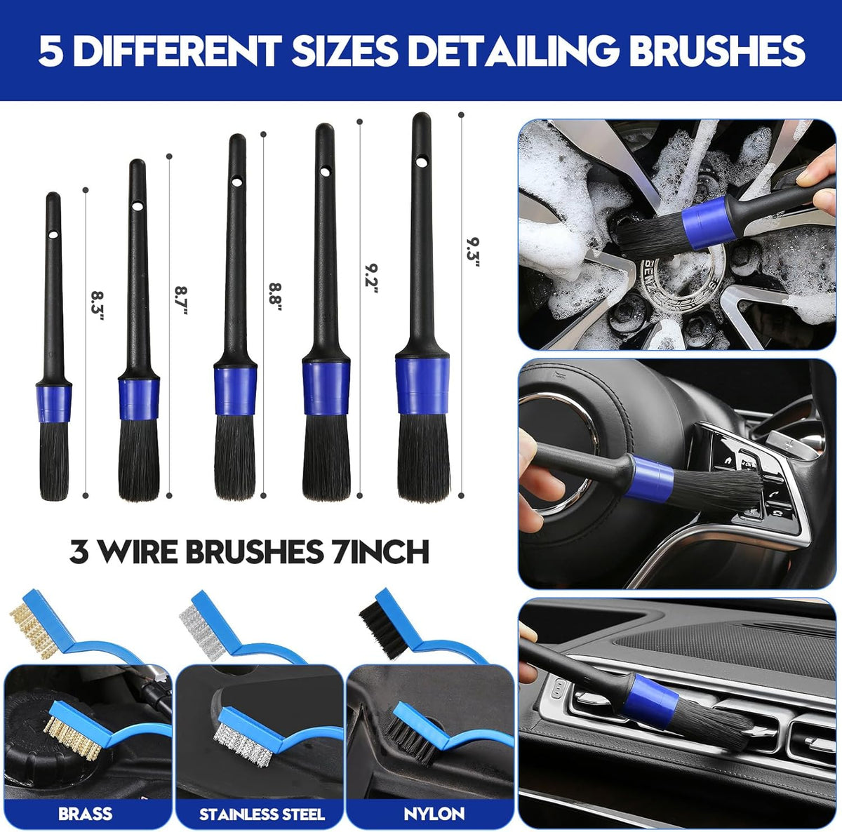 34Pcs Car Detailing Kit Detailing Brush Set Car Wash Cleaning Kit Blue