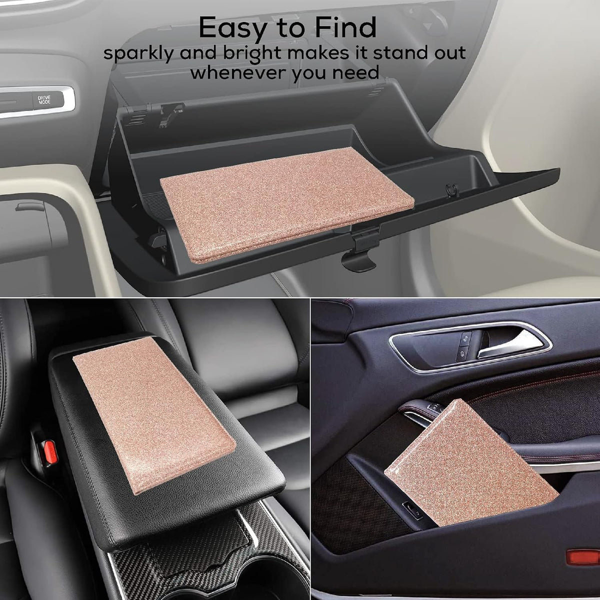 Leather Car Registration Insurance Holder Magnetic Shut, Glitter Rose Gold