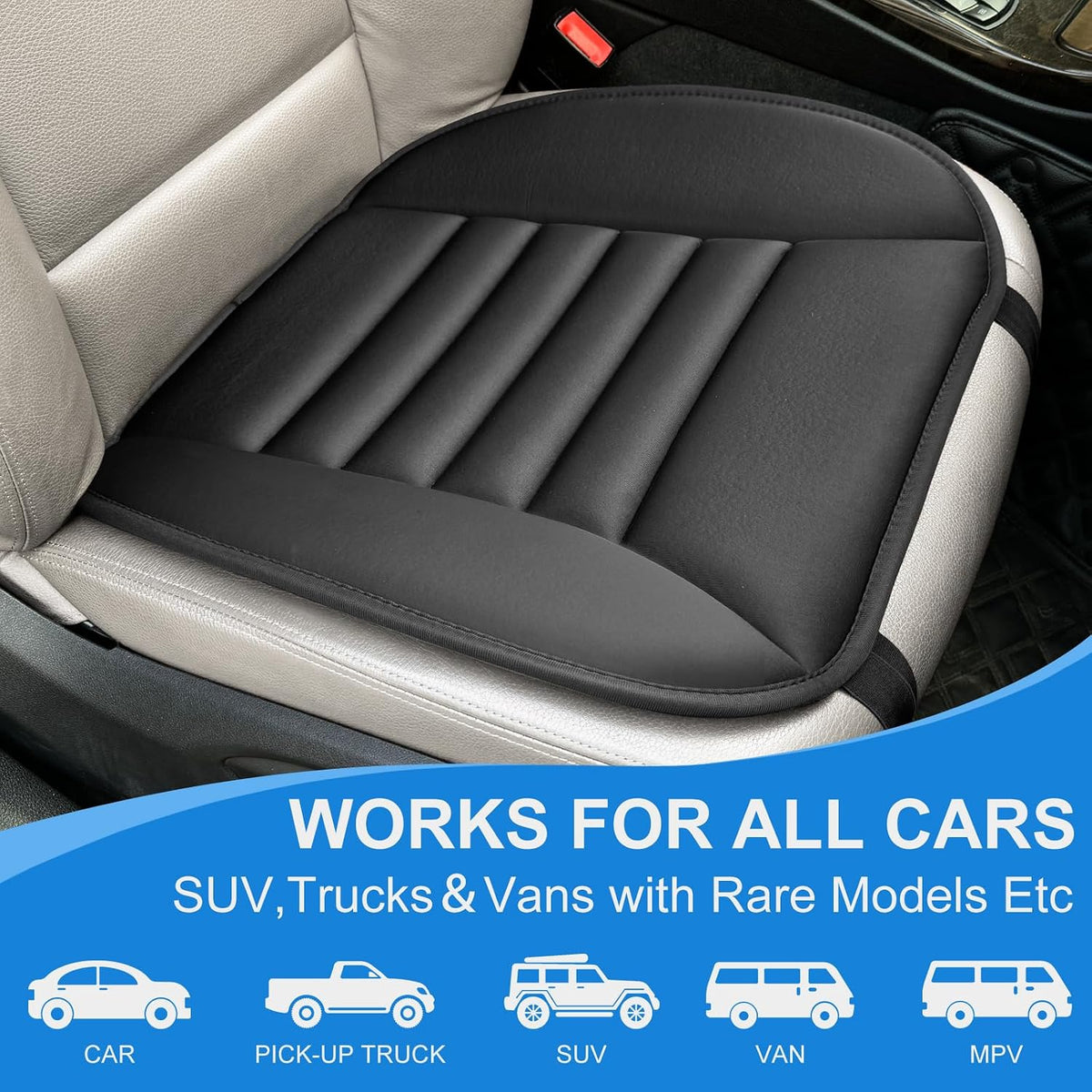 Car Seat Cushion, Driver & Office Comfort, 1.2'' Memory Foam, Black