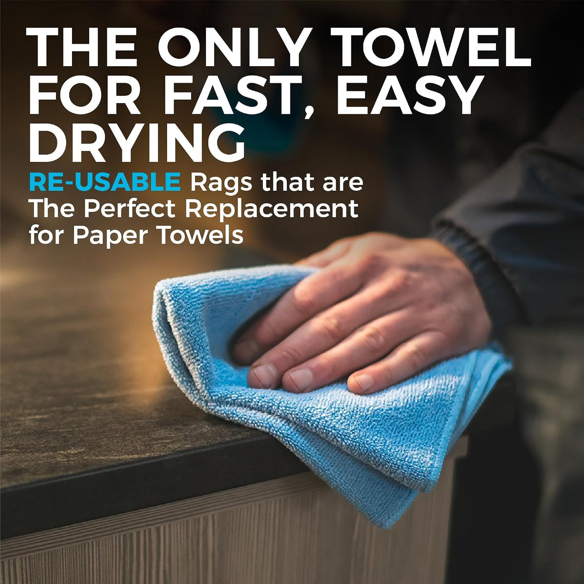 The Rag Company - All-Purpose Microfiber Terry Cleaning Towels - Commercial Grade, Highly Absorbent, Lint-Free, Streak-Free, Kitchens, Bathrooms, Offices, 300gsm, 16in x 16in, Royal Blue (12-Pack)