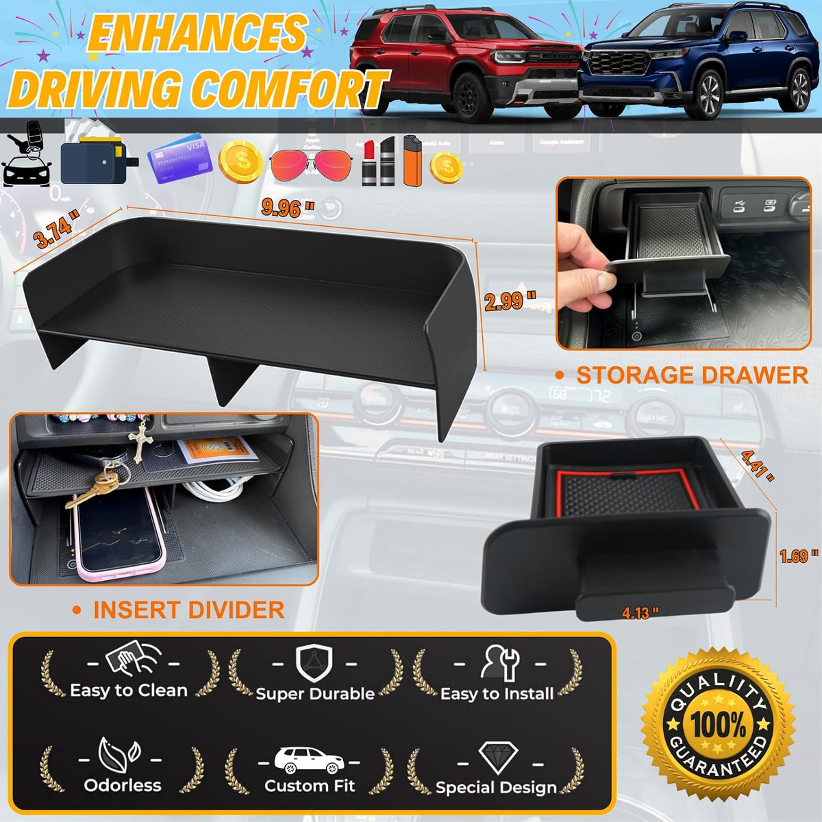 Upgrade Center Console Organizer for 2023-2025 Honda Pilot & 2026 Passport