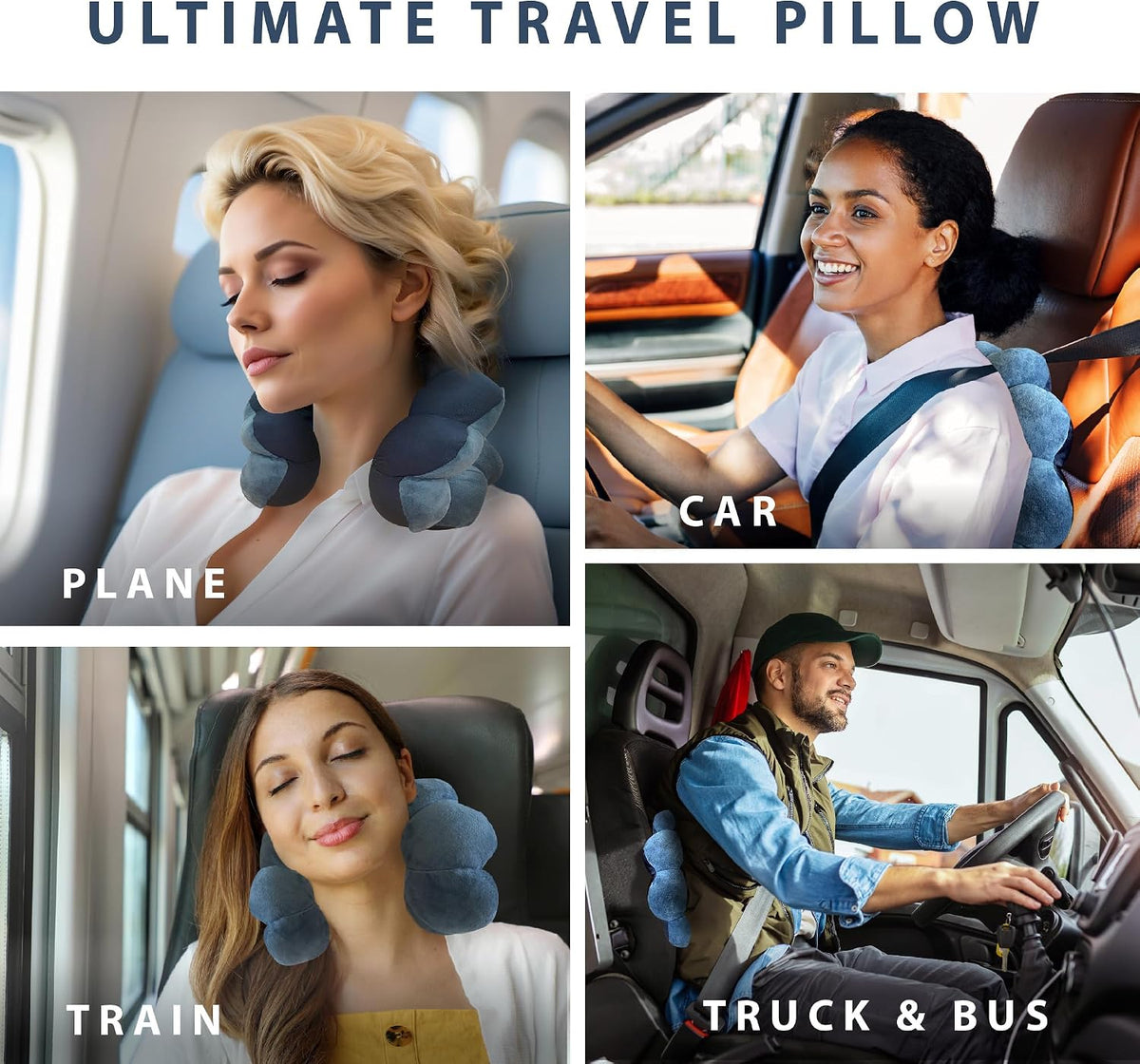 Total Pillow Donut Pillow for Airplane & Travel, Sleeping Neck Pillow, Microbead Comfortable Pillow for Neck, Head, Back, Lumbar & Pelvic Support, Twists to Many Positions - 2 Pack, Blue