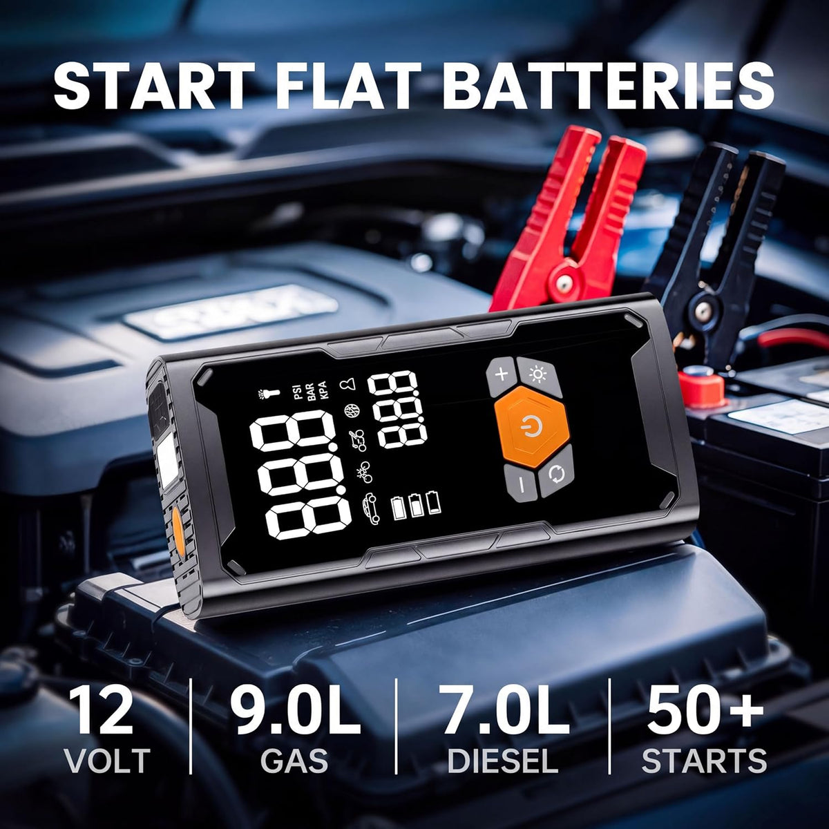 6000A Car Battery Jump Starter with Air Compressor 150PSI, Car Jumper Starter Portable (9L Gas/7L Diesel), Car Jumper with Auto-Shutoff Tire Inflator, Jumper Cables and Light