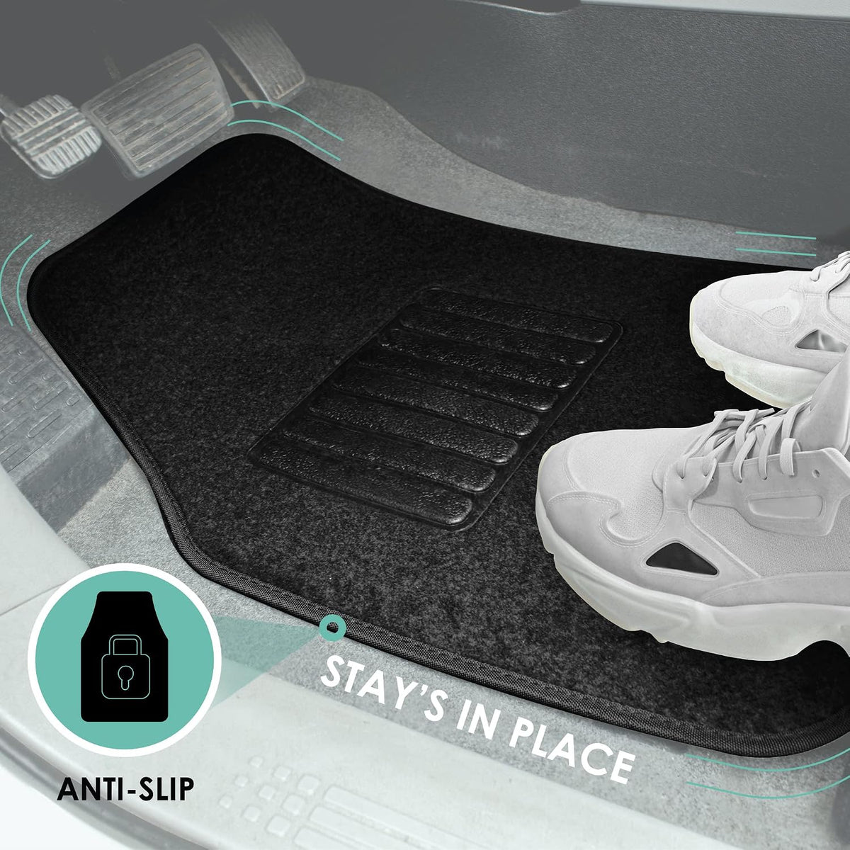 FFH Group Automotive Floor Mats - Carpet Floor Mats for Cars, SUVs & Trucks, 3 Rows Full Set, Universal Fit, Black