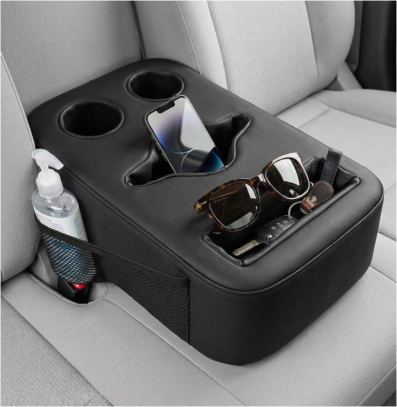 Car Cup Holder, Waterproof Leather Back Seat Drink Holder Expander Tray with Handle, Multifunctional Rear Seat Couch Cup Organizer for Sedans RVs Boats, Car Accessories