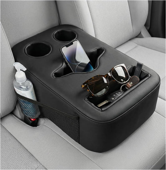 Car Cup Holder, Waterproof Leather Back Seat Drink Holder Expander Tray with Handle, Multifunctional Rear Seat Couch Cup Organizer for Sedans RVs Boats, Car Accessories