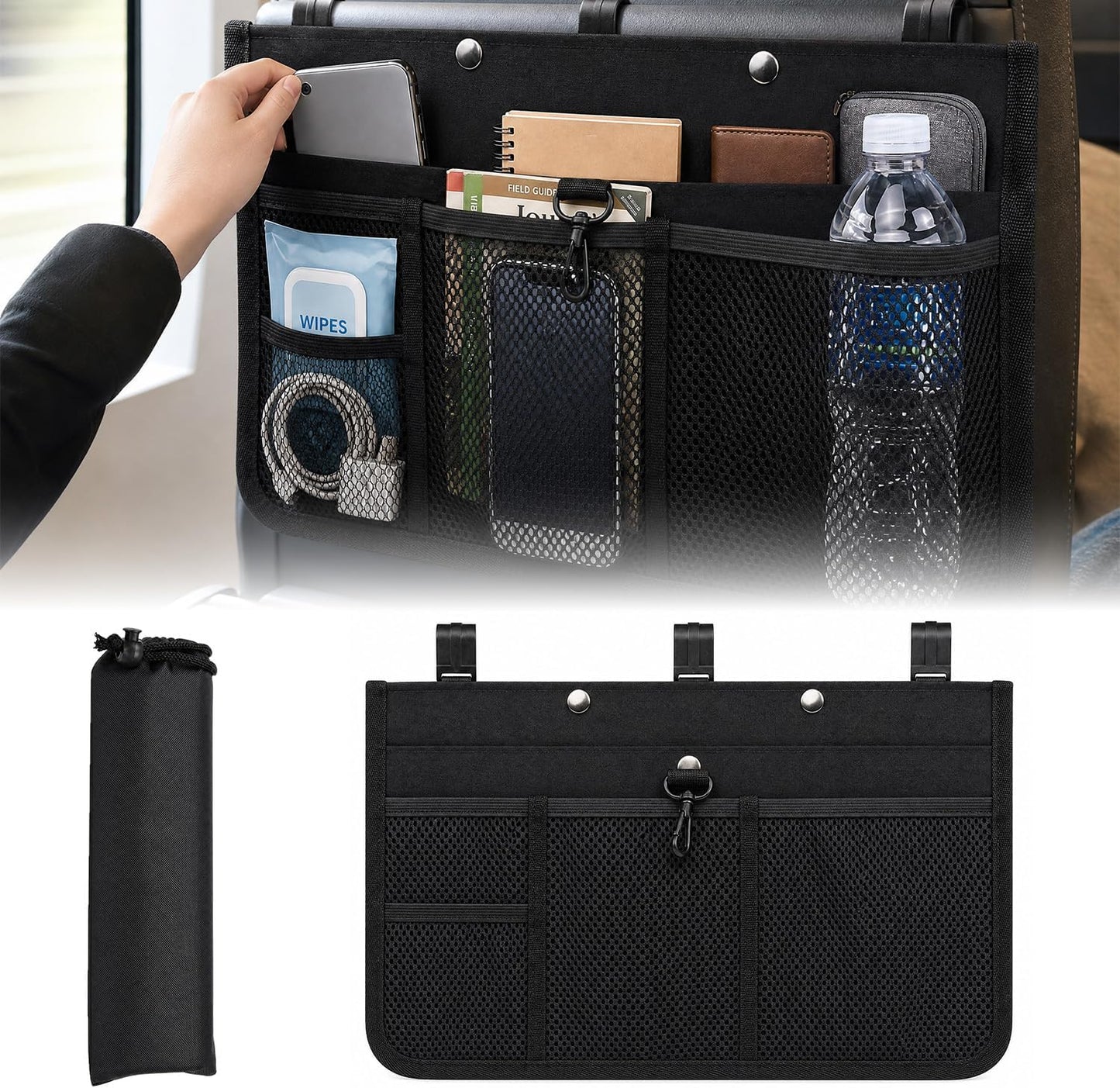Airplane Seat Organizer Clips onto Airplane Seat Pocket - Travel Essentials Seat Storage Organizer - Seatback Organizer Bag International Trip Accessories Must Haves (15 x 9 Inches)