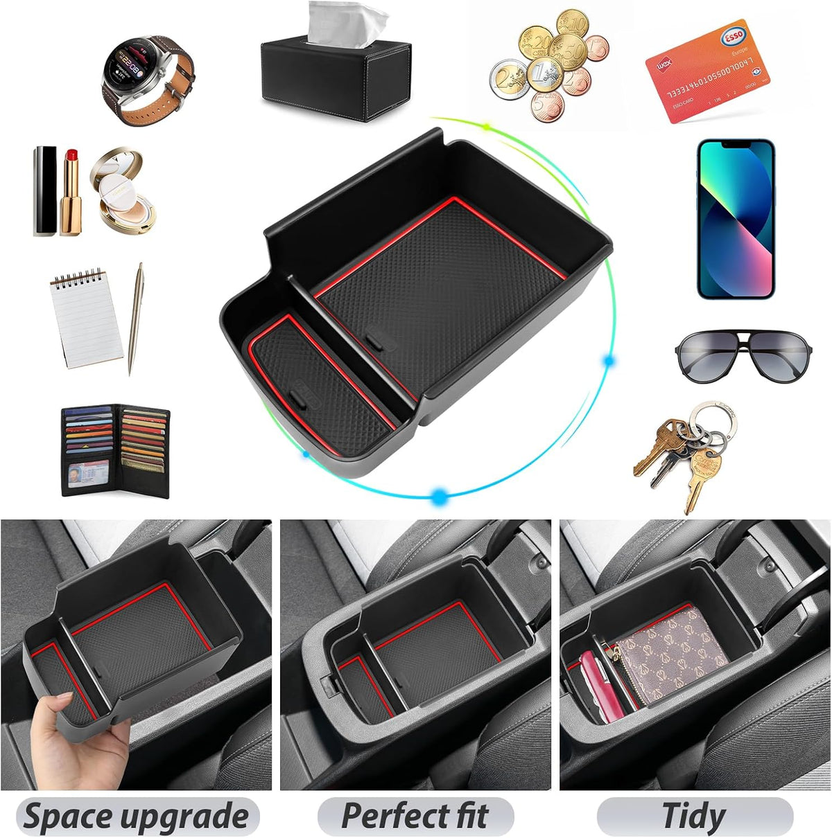 SKTU for 2024 2025 2026 Buick Envista Accessories Center Console Organizer 2024 2025 2026 Envista Insert ABS Materials Tray 2024 2025 2026 Envista Accessories Console Tray (Red)