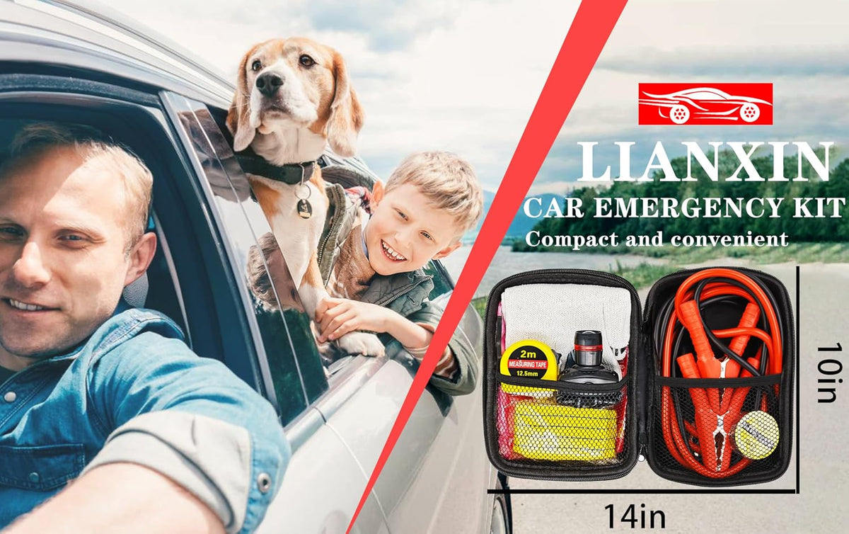 LIANXIN Emergency Car Kit with Jumper Cables Headlamp Car Safety Kits Pale