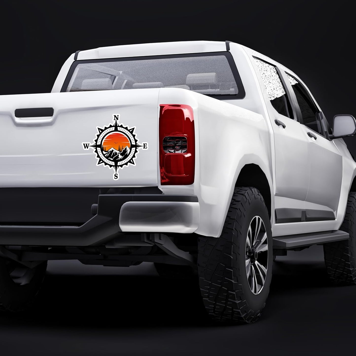 Compass Trees Mountain Sunset Sticker for Car Vinyl Decal Truck Window Bumper Motorcycle Stickers (12" x 12")