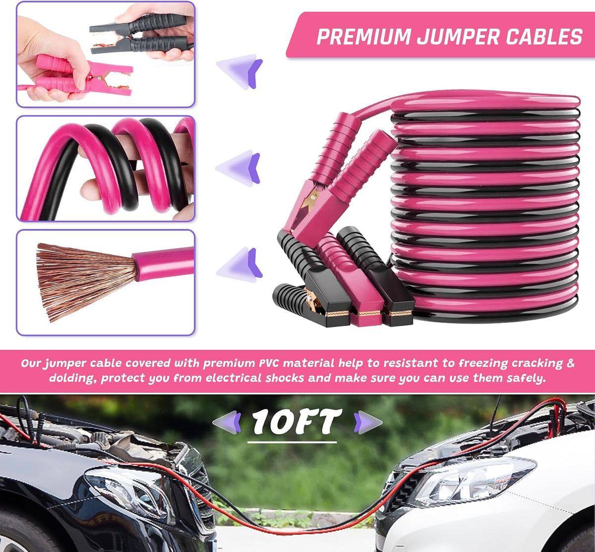 298PCS Roadside Emergency Car Kit- Car Emergency Kit with Jumper Cables, Roadside Emergency Kit for Vehicles, Emergency Car Kit, Car Safety Kits, Gloves,Tow Strap,Tool Kit,Reflective Warning Triangle