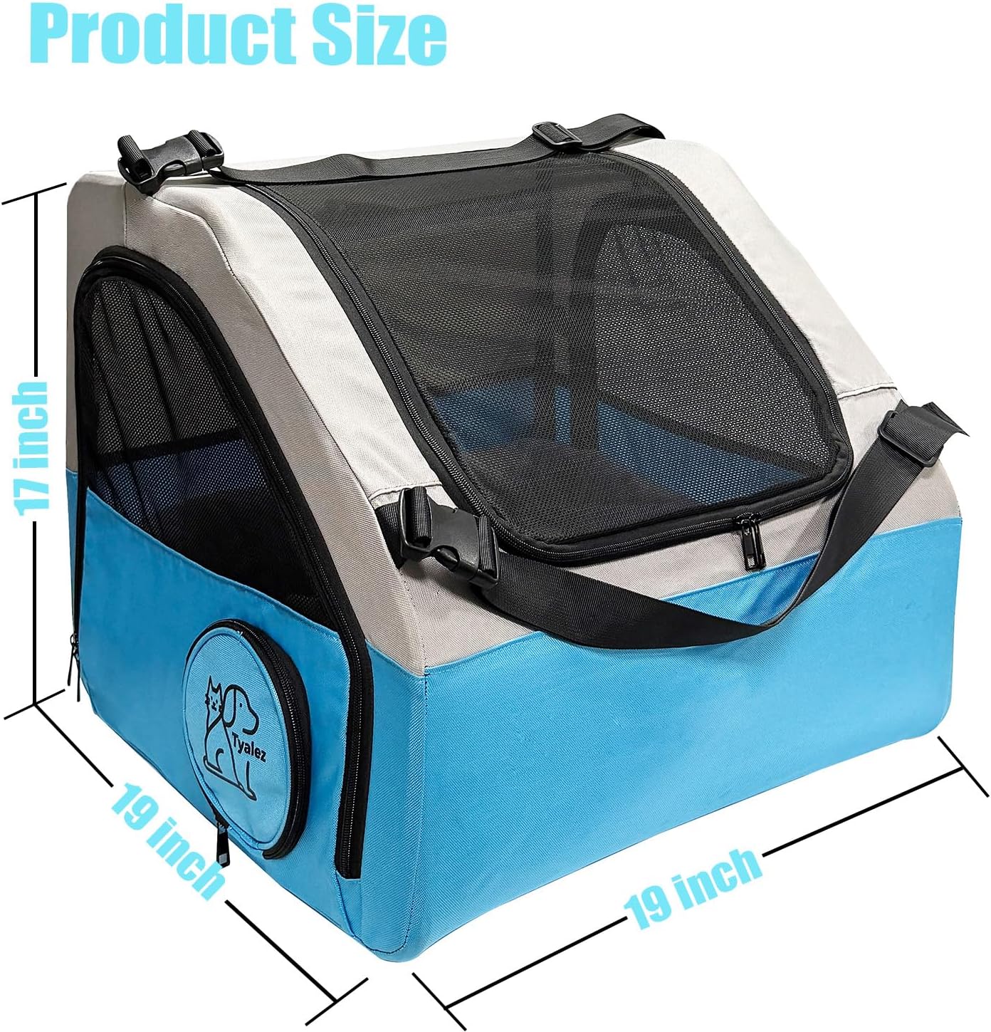 Small Portable Pet Crate for Car Travel, 19"x19"x17" Foldable Dog & Cat Carrier with Secures Seatbelt & Headrest Strap, Oxford Soft-Sided Pet Kennel with Bed for Pets
