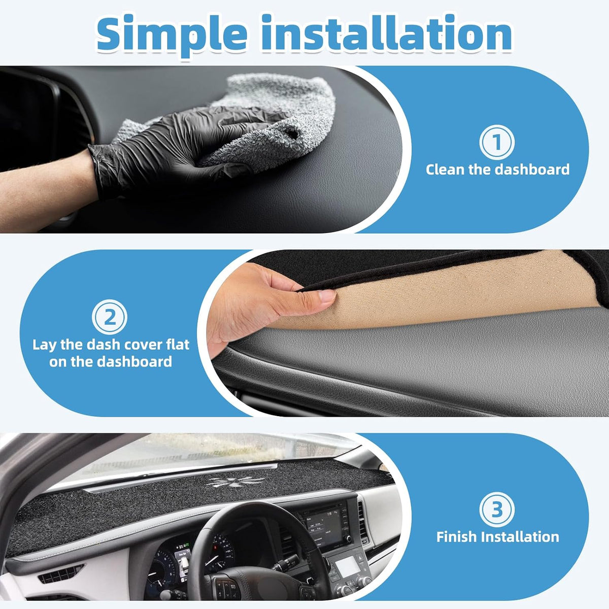 Dash Cover Mat Compatible with Toyota Sienna 2015-2020 Non-Slip Dashboard Cover Mat Sunshade UV Rays Protector Interior Accessories