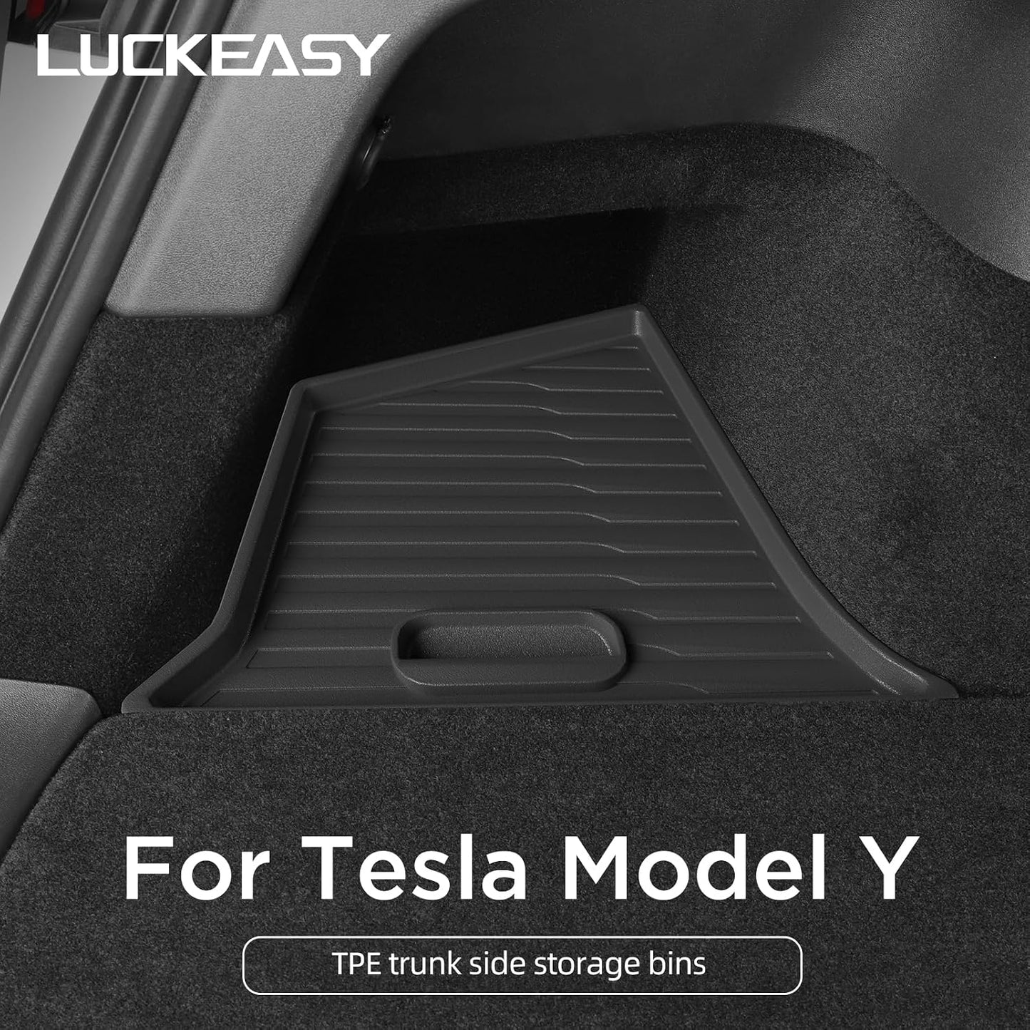 LUCKEASY 2PCS Trunk Storage Bins for Tesla Model Y 2022-2024 Gigafactory | Not Fit Juniper 2025+, Not Fit Fremont Builds, Trunk Organizer With Lids, Trash Cans, Car Accessories, TPE, Black