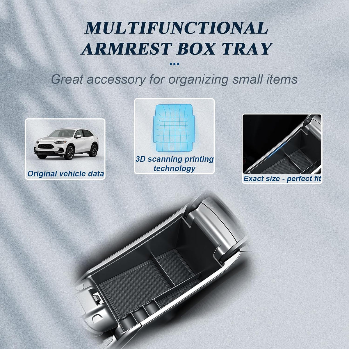 BIBIBO 3Pack for 2026 Honda HRV Center Console Organizer 2026 Honda HRV (LX/Sport/EX-L) Cup Holder & Armrest Organizer Tray +Under Console Tray 2026 HRV Middle Insert Tray 2026 HR-V Accessories