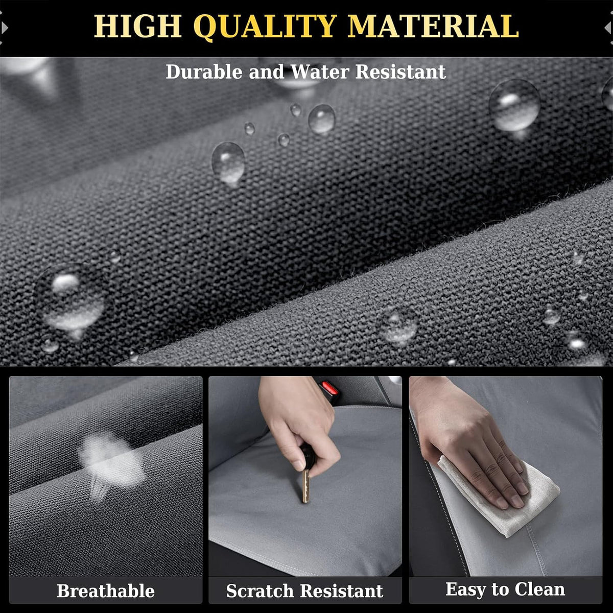 Coverado Rear Car Seat Covers, Waterproof Canvas Seat Protector for Car Seat Cushions for Kids & Dogs, Seat Covers Compatible with 2015-2026 Ford F150&2017-2026 Ford F250 F350 F450(Gray, 2PCS)