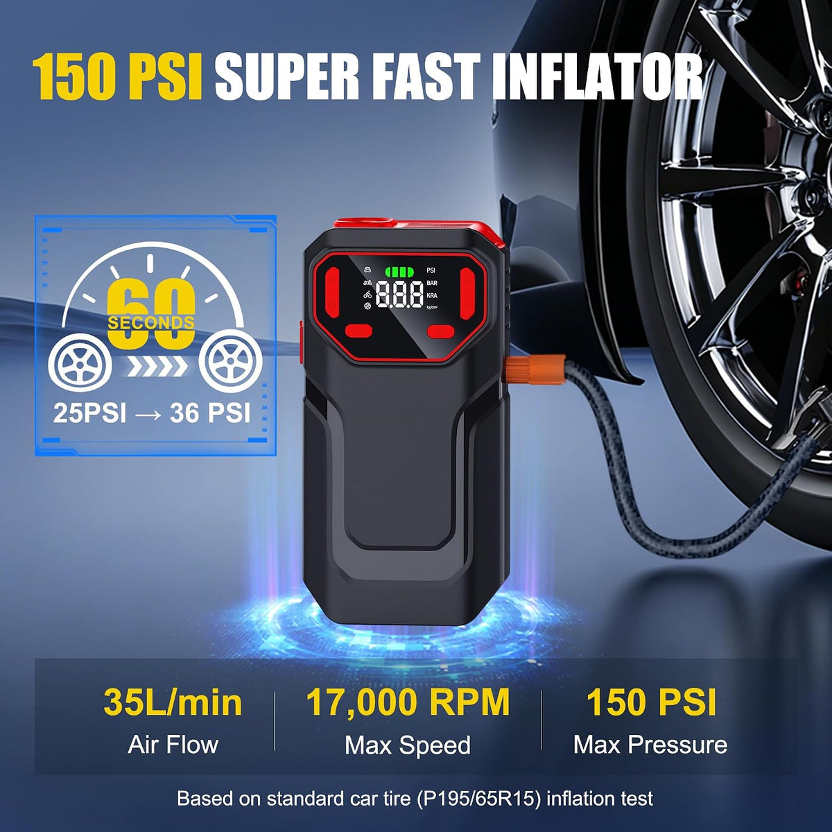 10-in-1 Jump Starter with Air Compressor,5000A Battery Jump Pack 150PSI