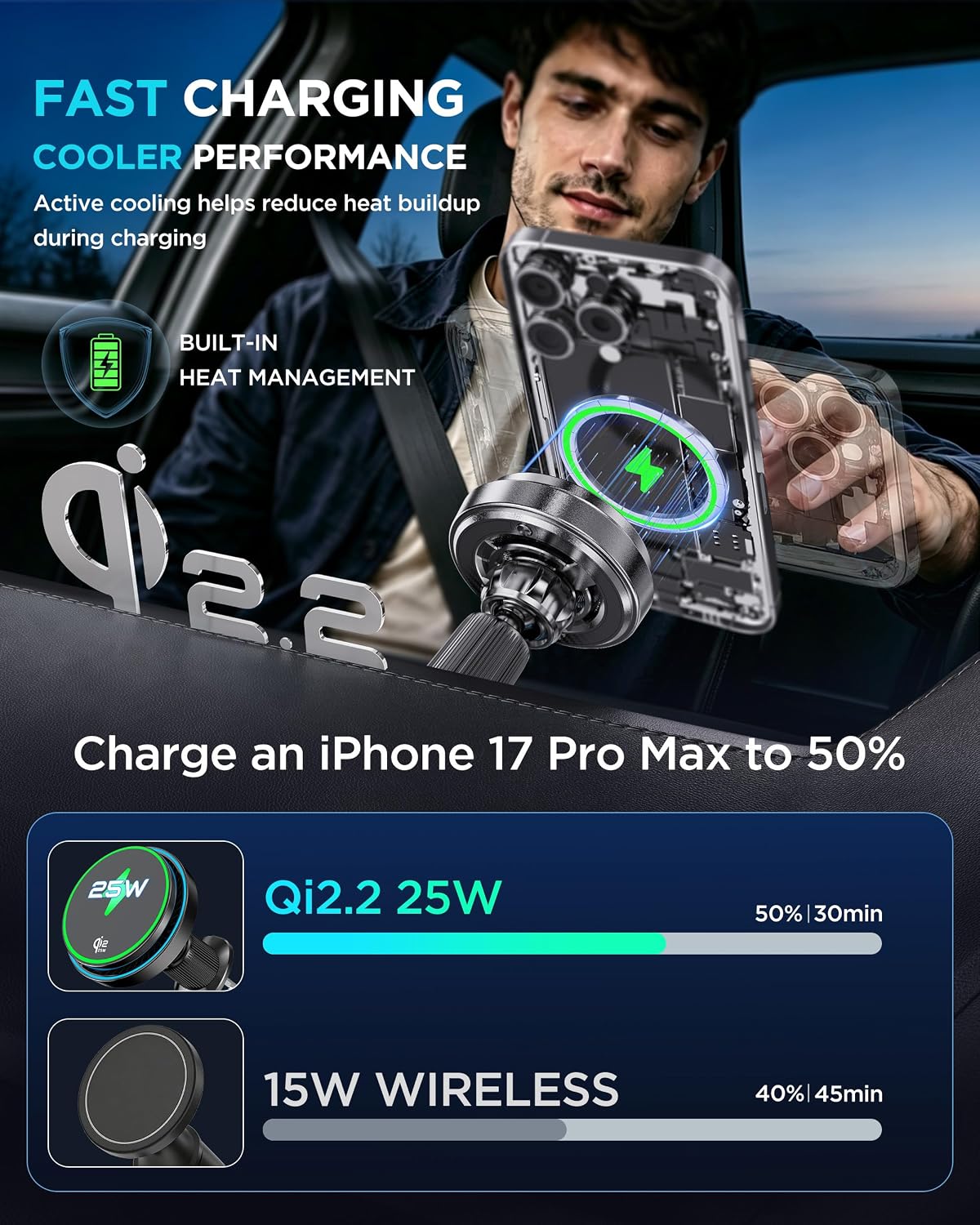 MSXTTLY Qi2.2 25W Certified for Mag Safe Car Mount Charger,Car Vent Charger