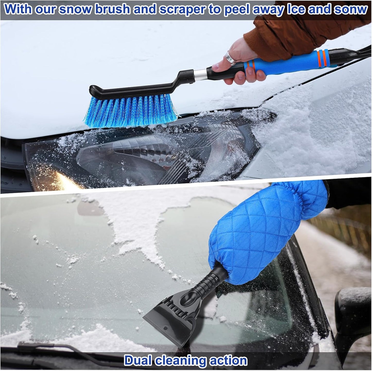 Tallew 5 Pcs Windshield Cover for Ice Kit Winter Windshield Snow with Side Mirror Cover Ice Snow Scraper, Brush and Glove Waterproof Frost Removal Guard Wiper Protector