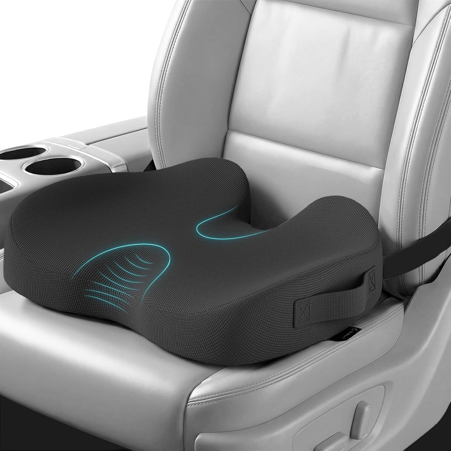 Car Seat Cushion, Memory Foam Seat Cushion for Truck Drivers, Car Seats, Travel & Wheelchair, Sciatica Ease & Tailbone Pain Relief Pillow for Long Sitting Comfort