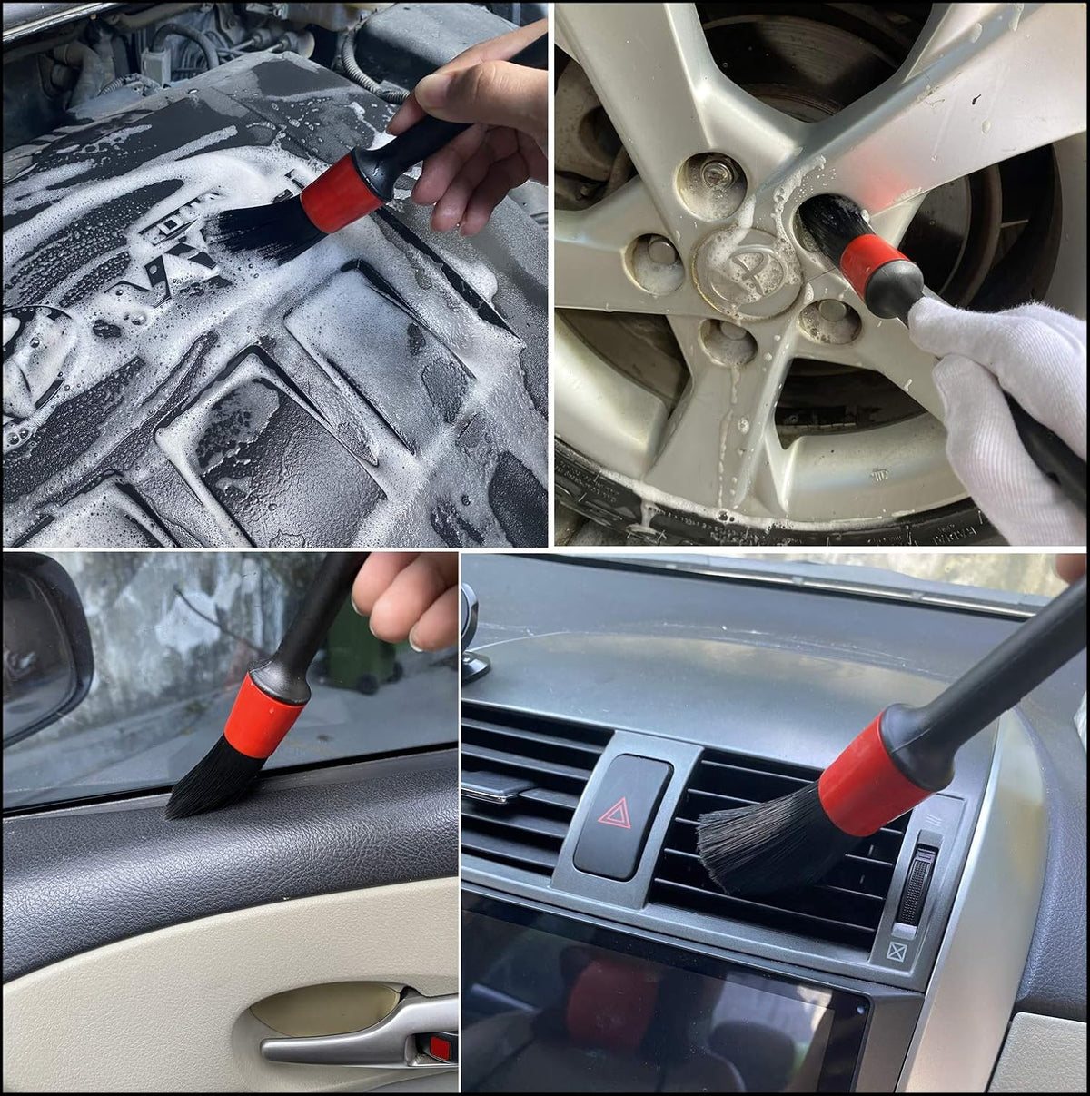 Car Wash Brush with Long Handle, Car Detailing Kit, Wheel Brush 7 Packs