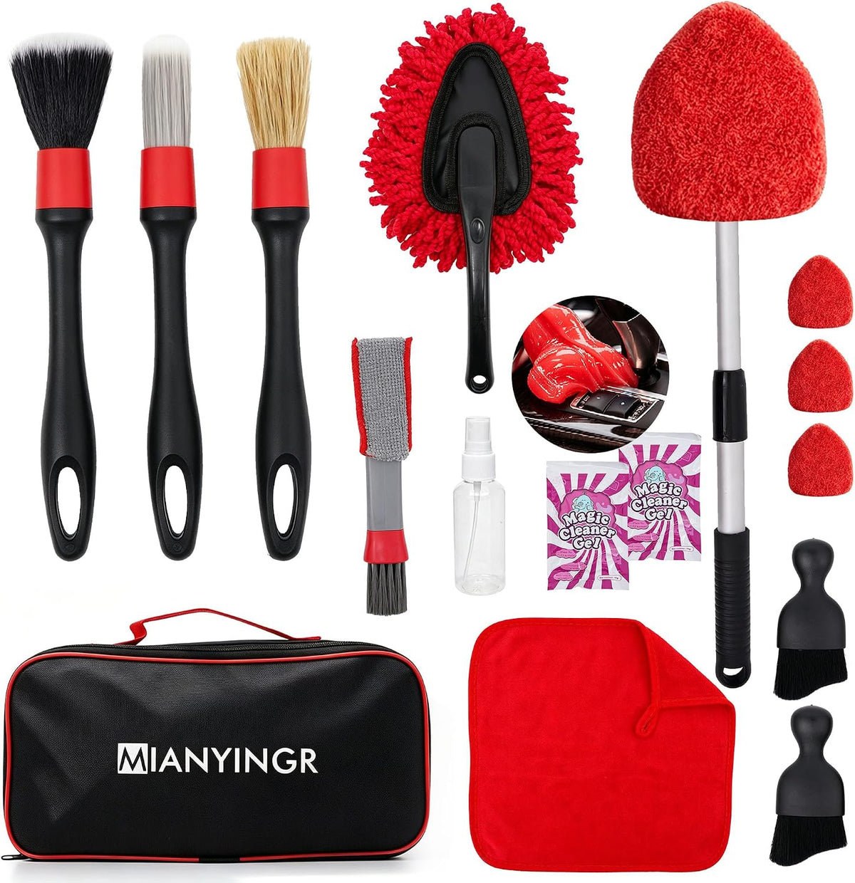 Windshield Cleaner Tool, 17Pcs Red Car Interior Detailing Kit