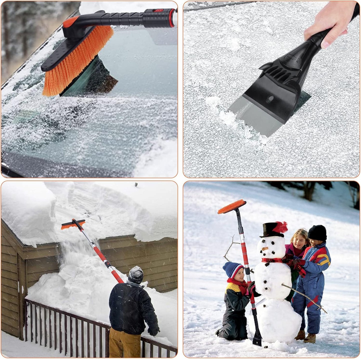 62.4" Snow Brush - Ice Scrapers for Car Windshield, 360°Pivoting Brush Head, Comfortable Foam Grip, Extendable Snow Removal Car Brush for Trucks SUVs, Essential Winter Tool