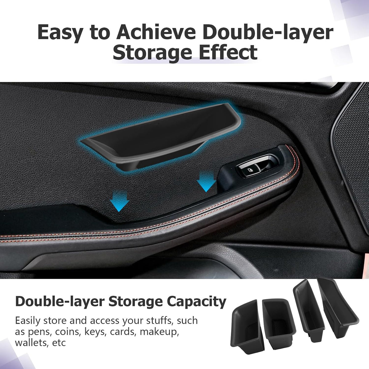 LUWU Door Tray Organizer Compatible with 2015-2026 Porsche Macan S/T/GTS Accessories Center Console Organizer Armrest Console Storage Box Insert Tray ABS Material Black 4PCS (Not for Macan EV)