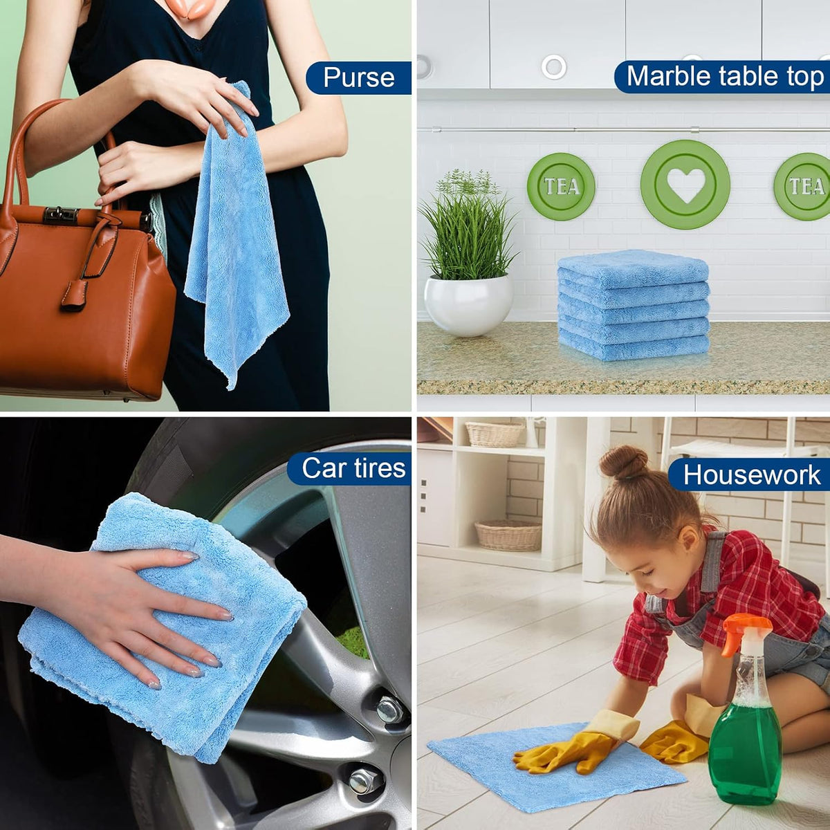 Tallew Car Microfiber Towels, Light Blue, 16 Pcs