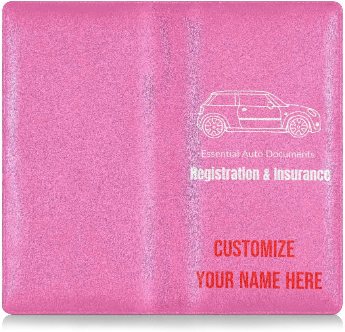 Custom Car Registration and Insurance Card Holder Personalized Leather Glove Box Organize Men Women Wallet Accessories Case for Cards, Essential Document Driver License Hot Pink