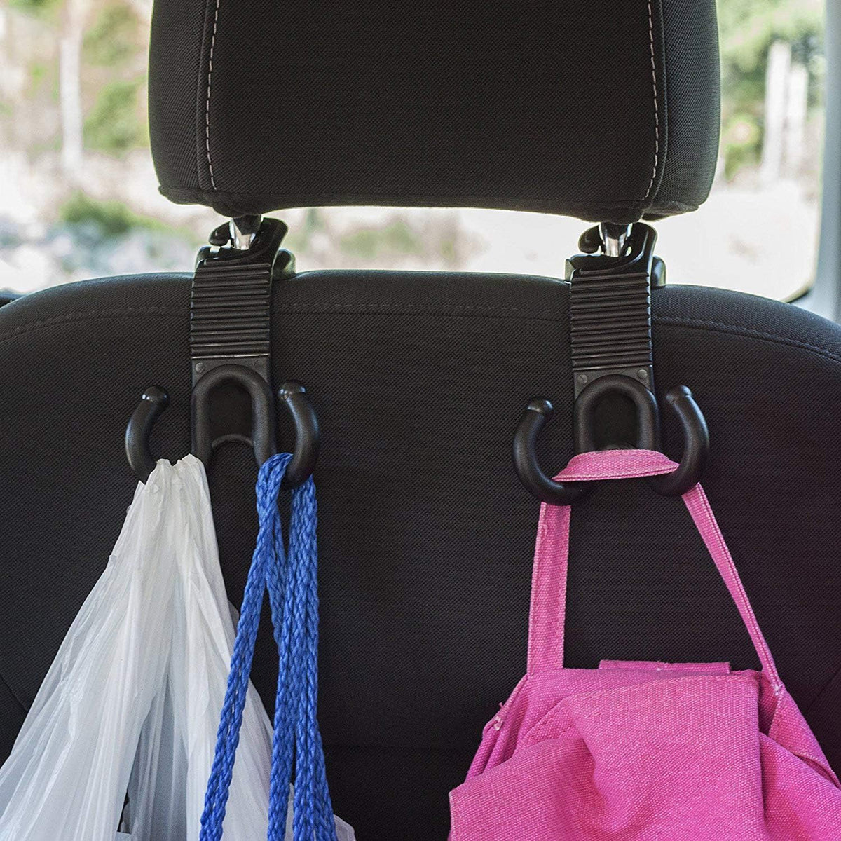 2 Pack Premium Car Back Seat Hooks for Headrest Hanger Holder Hang Purse Grocery Bag Handbag Hat Cloth Coat
