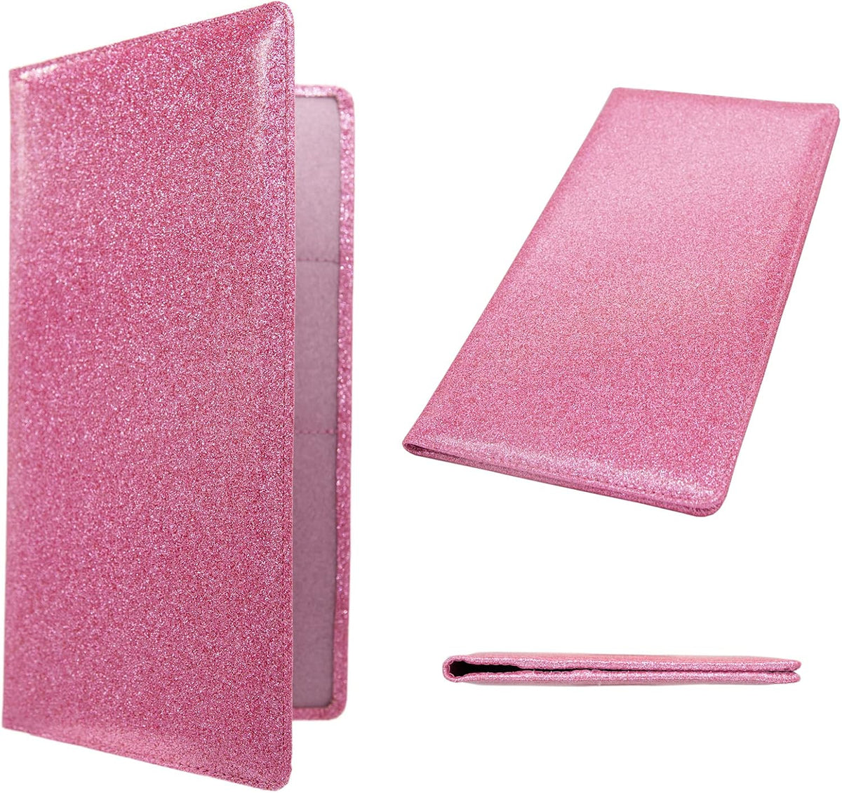 Leather Car Registration and Insurance Holder Magnetic Shut, Glitter Pink